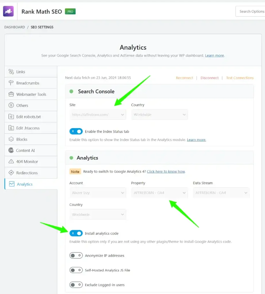 rank math analytics settings rank math analytics settings
