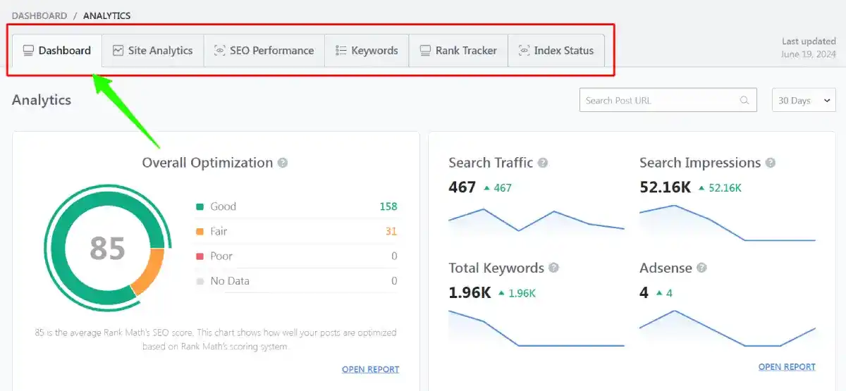 rank math dashboard rank math dashboard