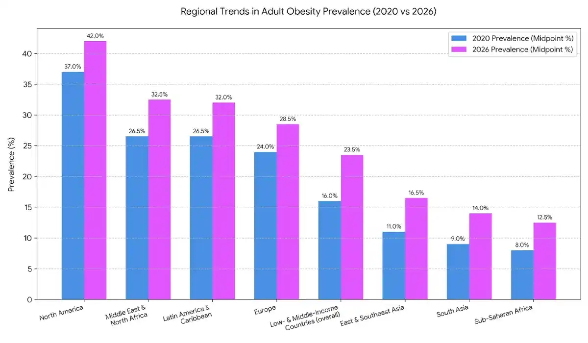 Graphical Representation of The Obesity Prevalence Trends by Region (2020-2026) Graphical Representation of The Obesity Prevalence Trends by Region (2020-2026)
