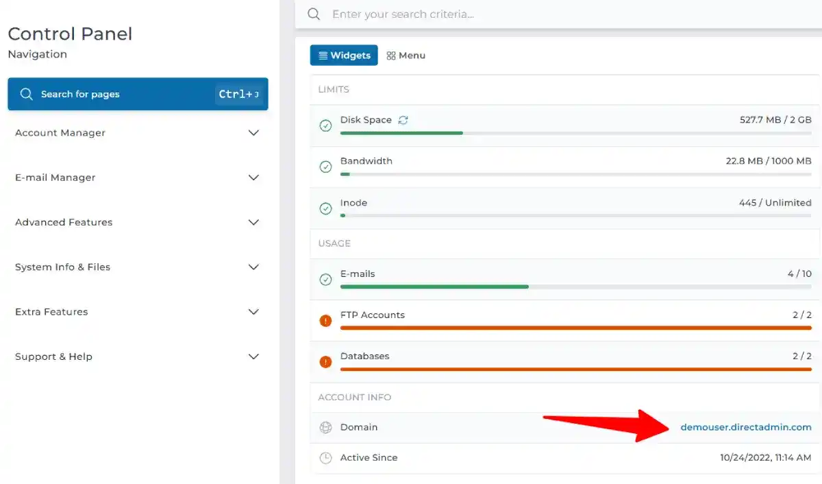 directadmin live demo