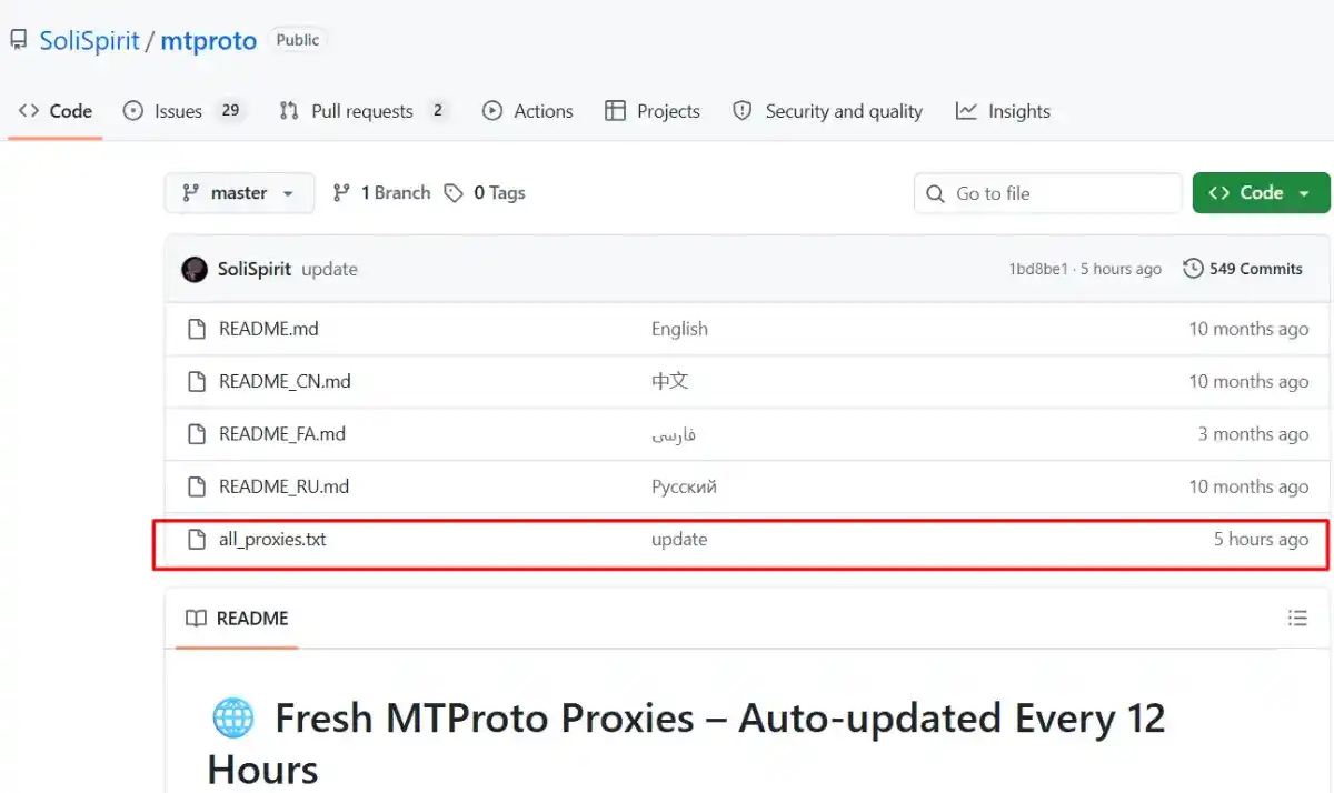 github mtproto proxy list