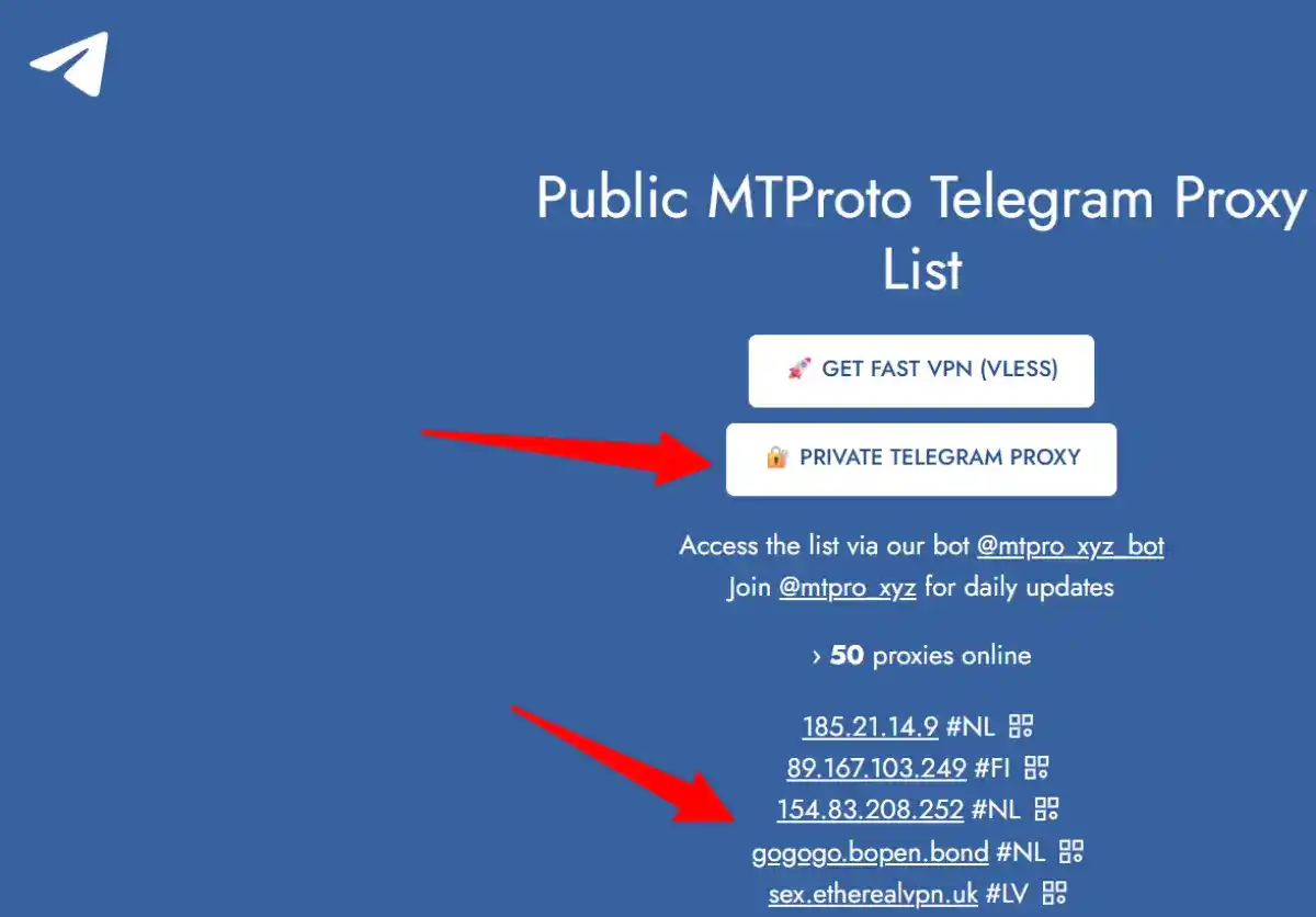 mtpro telegram proxy list