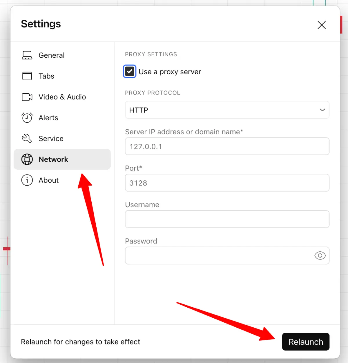 tradingview network settings