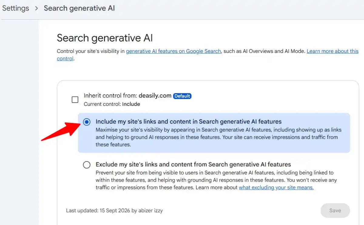 include site in search generative ai