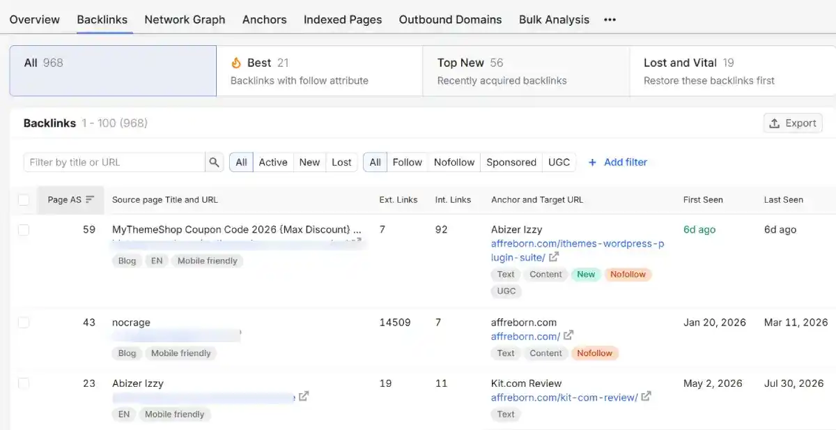 semrush free backlink checker tool results